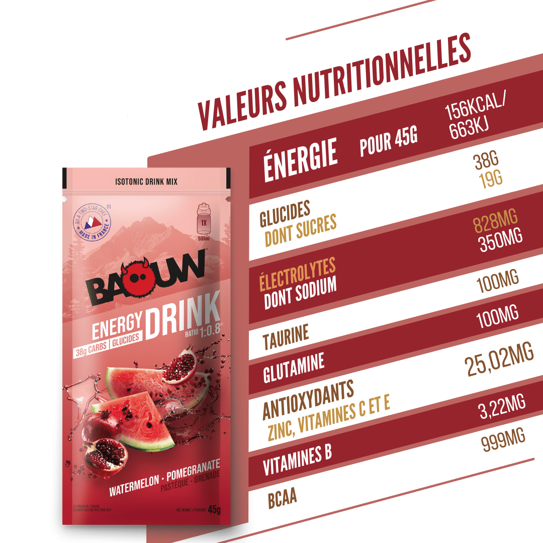 BAOUW - SACHET 45G BOISSON ISOTONIQUE PASTÈQUE / GRENADE